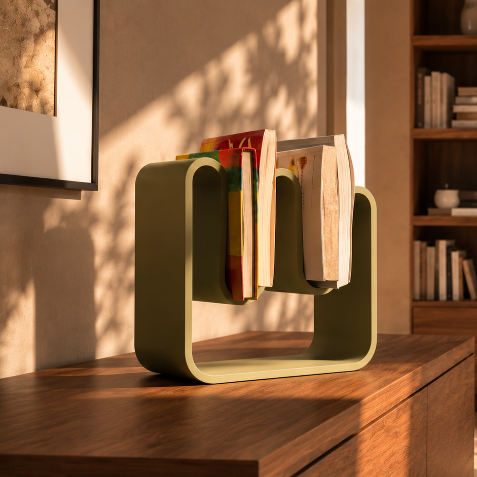 Organiza tus libros en este único y atractivo estante. 