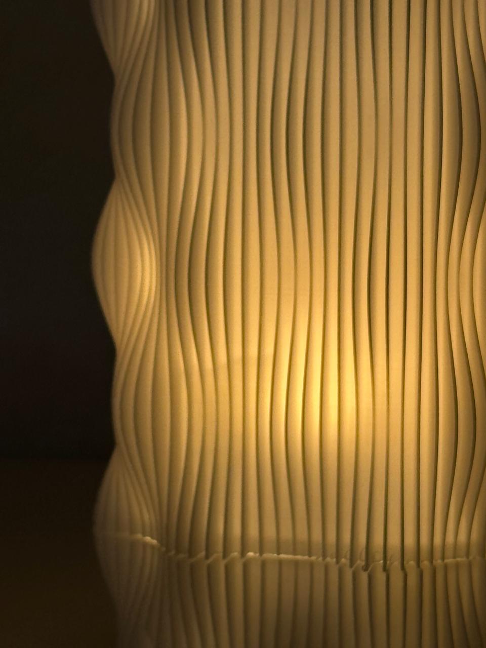 Velum Lamp, minimalista y orgánico, lámpara de luz cálida, impreso en 3D, material PLA. 
