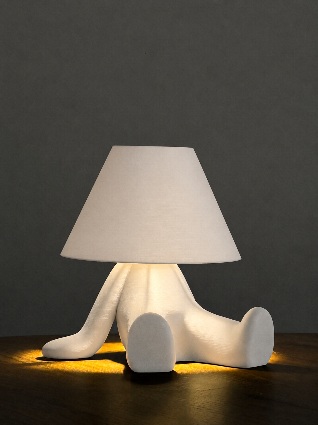 Lámpara Lazy, impresión 3D, luz cálida, material PLA.
